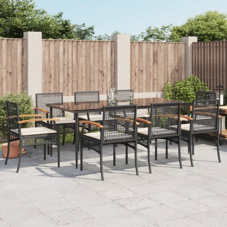 vidaXL Set de comedor de jardín 9 pzas y cojines ratán sintético negro