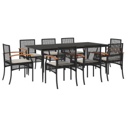 vidaXL Set de comedor de jardín 9 pzas y cojines ratán sintético negro
