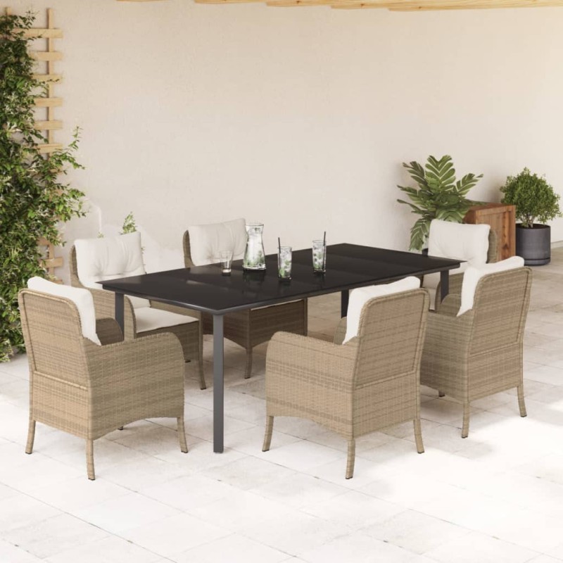 vidaXL Set comedor de jardín 7 pzas con cojines ratán sintético beige vidaXL Set comedor de jardín 7 pzas con cojines ratán sintético beige