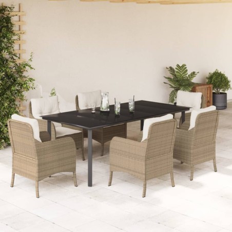 vidaXL Set comedor de jardín 7 pzas con cojines ratán sintético beige