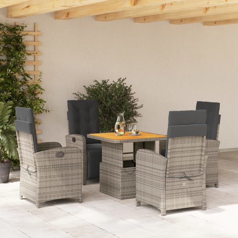 vidaXL Set comedor de jardín 5 piezas con cojines ratán sintético gris