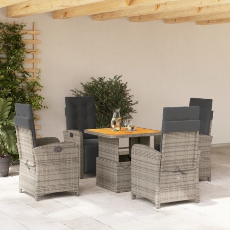 vidaXL Set comedor de jardín 5 piezas con cojines ratán sintético gris