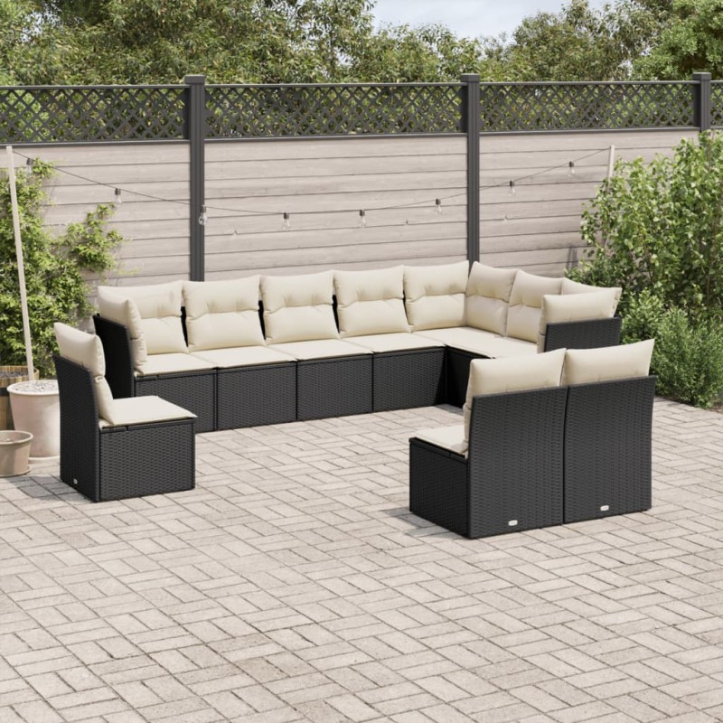 vidaXL Set de sofás de jardín 10 pzas cojines ratán sintético negro vidaXL Set de sofás de jardín 10 pzas cojines ratán sintético negro