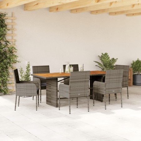 vidaXL Set comedor jardín 7 pzas y cojines ratán sintético gris