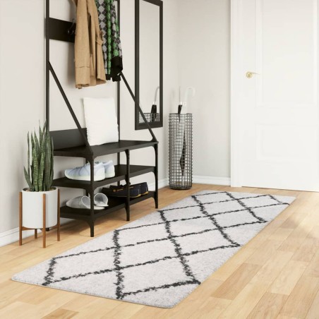 vidaXL Alfombra de pelo largo moderna crema y negro 80x250 cm
