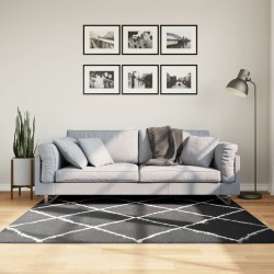 vidaXL Alfombra de pelo largo moderna negro y crema 160x160 cm