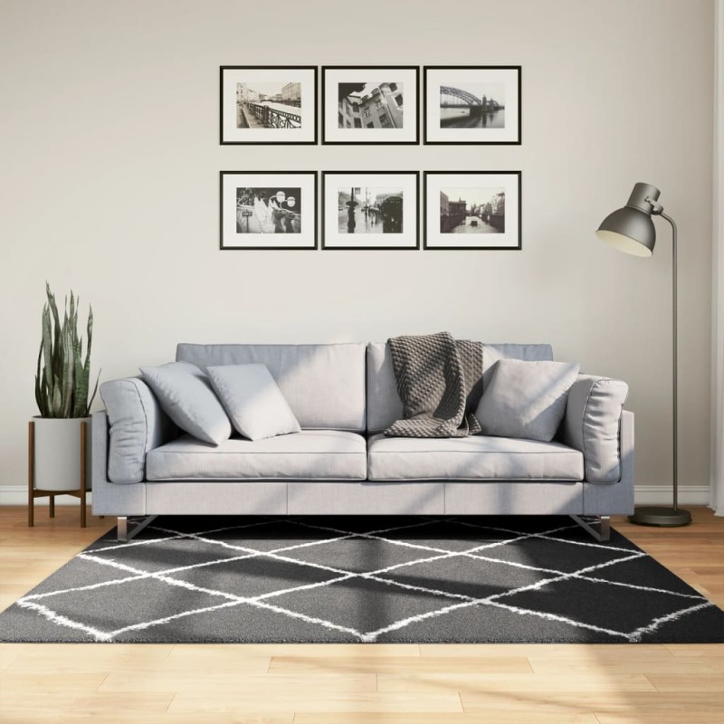 vidaXL Alfombra de pelo largo moderna negro y crema 160x160 cm vidaXL Alfombra de pelo largo moderna negro y crema 160x160 cm