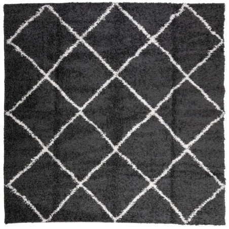 vidaXL Alfombra de pelo largo moderna negro y crema 160x160 cm