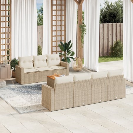 vidaXL Juego de sofás de jardín con cojines beige 8 pzas ratán PE