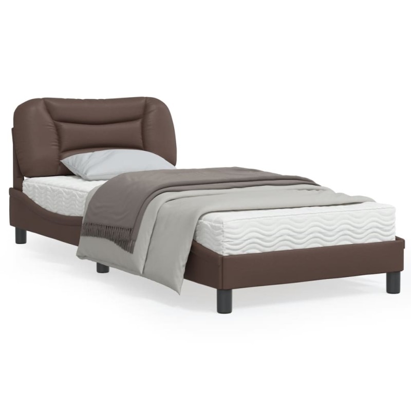 vidaXL Estructura de cama con cabecero cuero sintético marrón 90x200cm vidaXL Estructura de cama con cabecero cuero sintético marrón 90x200cm