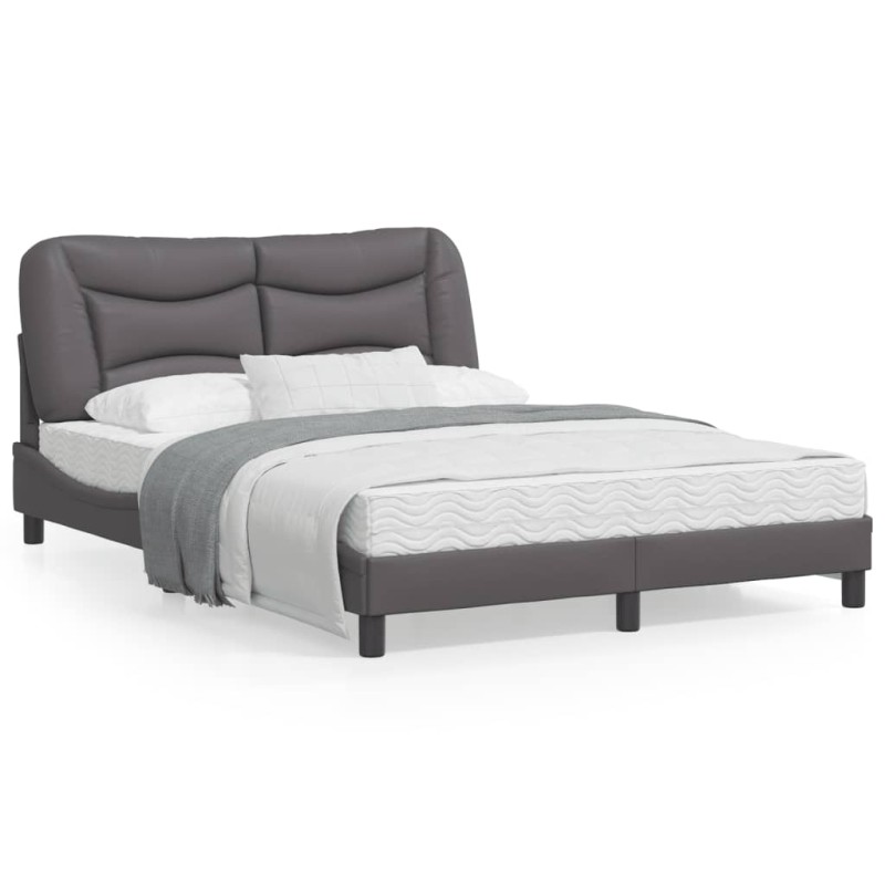 vidaXL Estructura de cama con cabecero cuero sintético gris 140x200cm vidaXL Estructura de cama con cabecero cuero sintético gris 140x200cm