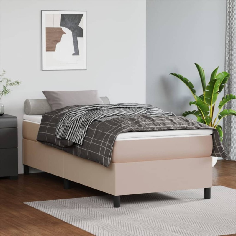 vidaXL Cama box spring con colchón cuero sintético capuchino 80x200 cm vidaXL Cama box spring con colchón cuero sintético capuchino 80x200 cm