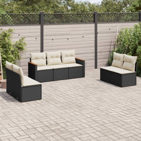 vidaXL Set de comedor de jardín 7 pzas y cojines ratán sintético negro