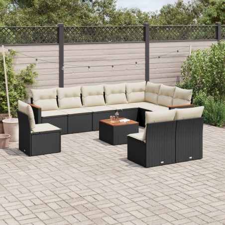 vidaXL Set de sofás de jardín 11 pzas y cojines ratán sintético negro