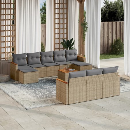 vidaXL Juego de sofás jardín con cojines beige mezcla 11 pzas ratán PE