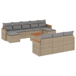 vidaXL Juego de sofás jardín con cojines beige mezcla 11 pzas ratán PE