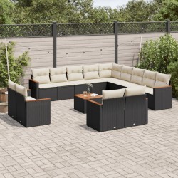 vidaXL Set sofás de jardín 14 pzas con cojines ratán sintético negro