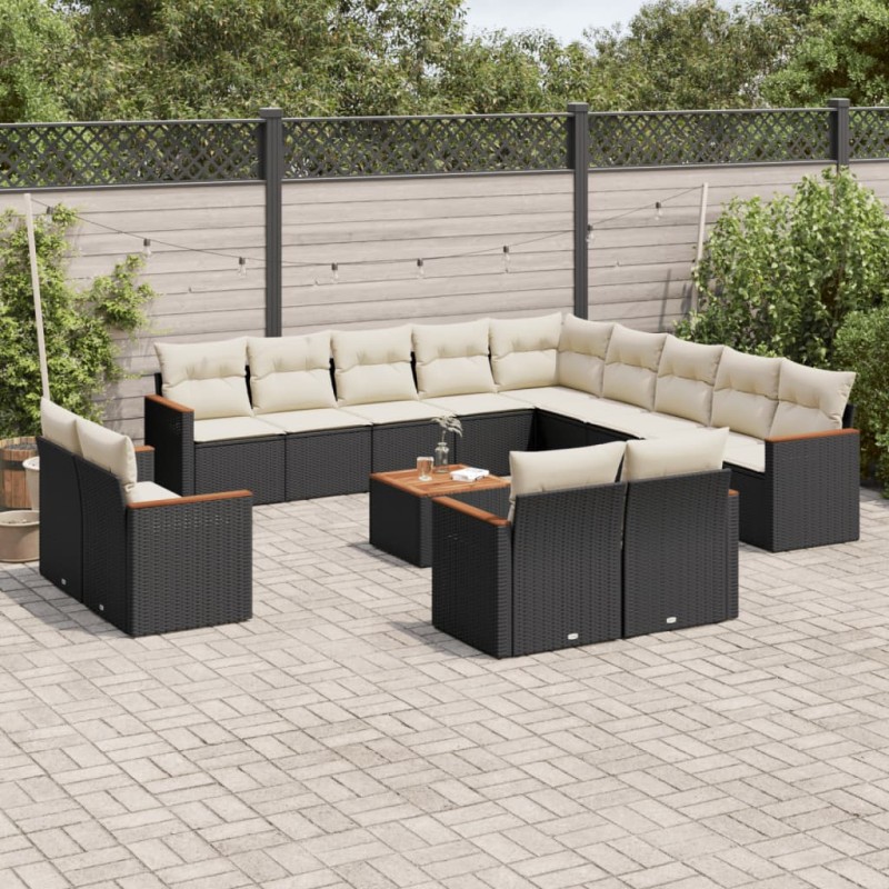 vidaXL Set sofás de jardín 14 pzas con cojines ratán sintético negro vidaXL Set sofás de jardín 14 pzas con cojines ratán sintético negro