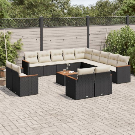 vidaXL Set sofás de jardín 14 pzas con cojines ratán sintético negro