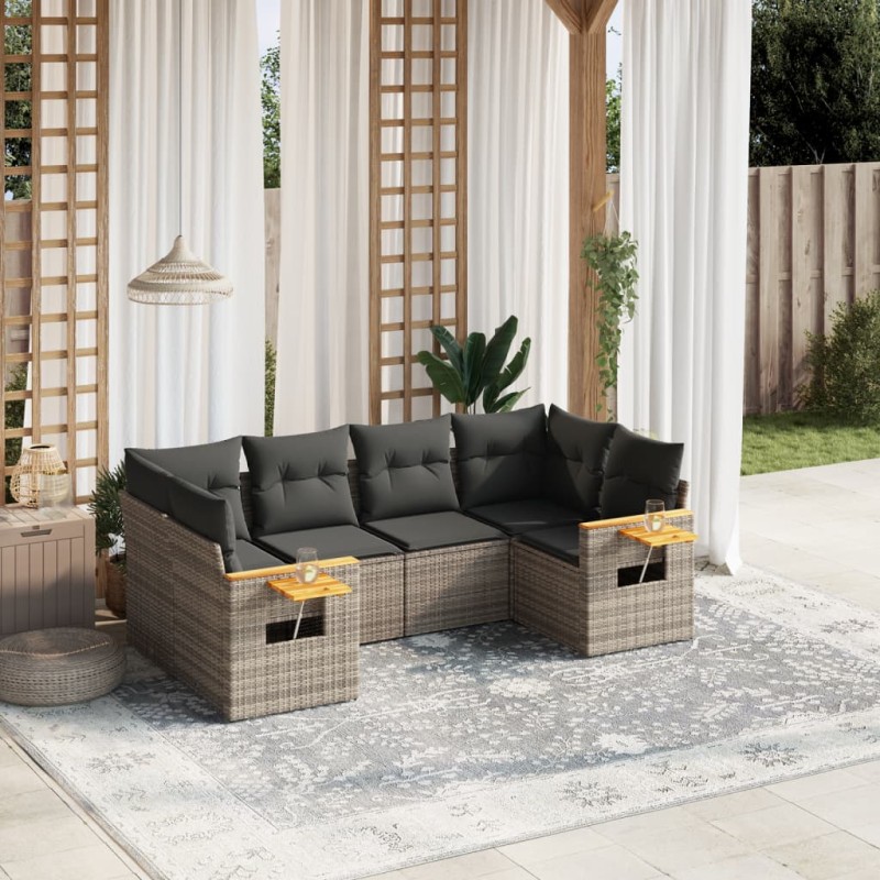 vidaXL Set de muebles de jardín 6 pzas y cojines ratán sintético gris vidaXL Set de muebles de jardín 6 pzas y cojines ratán sintético gris