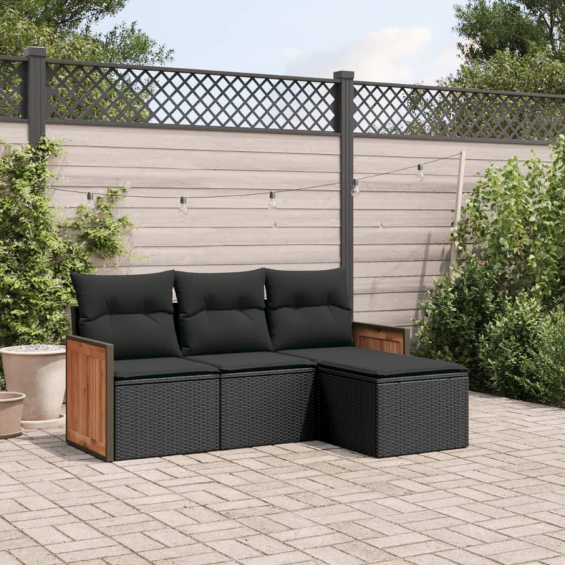 vidaXL Juego de sofás jardín 4 pzas con cojines ratán sintético negro vidaXL Juego de sofás jardín 4 pzas con cojines ratán sintético negro