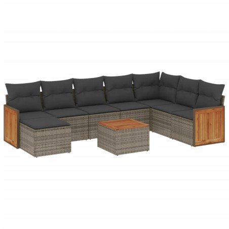 vidaXL Set de muebles de jardín 9 pzas y cojines ratán sintético gris