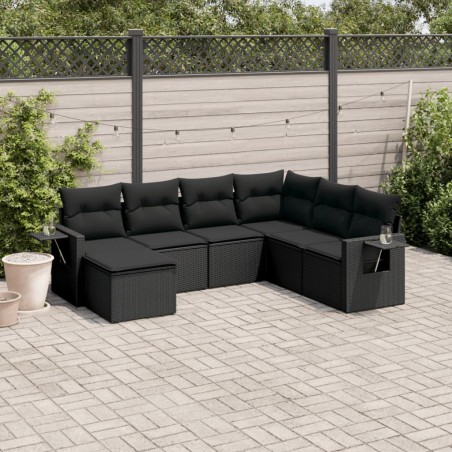 vidaXL Set de comedor de jardín 7 pzas y cojines ratán sintético negro