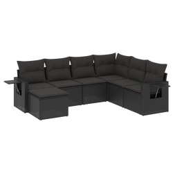 vidaXL Set de comedor de jardín 7 pzas y cojines ratán sintético negro