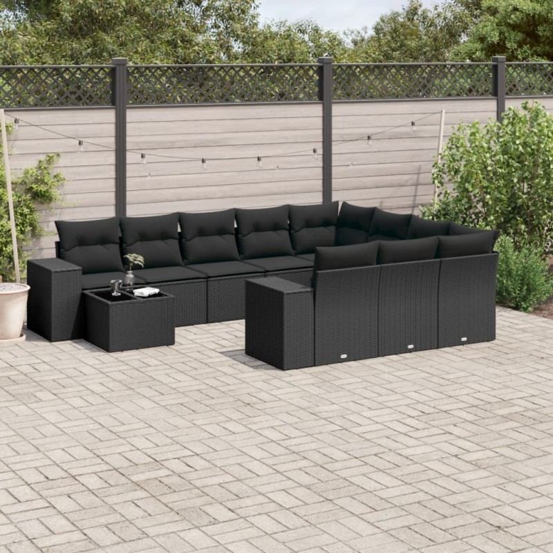 vidaXL Set de sofás de jardín 11 pzas y cojines ratán sintético negro vidaXL Set de sofás de jardín 11 pzas y cojines ratán sintético negro
