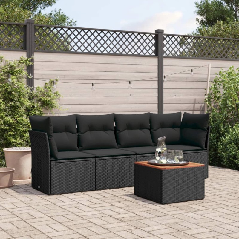 vidaXL Set de muebles de jardín 5 pzas y cojines ratán sintético negro vidaXL Set de muebles de jardín 5 pzas y cojines ratán sintético negro