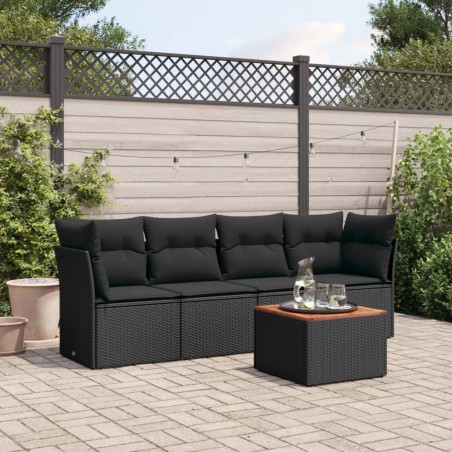 vidaXL Set de muebles de jardín 5 pzas y cojines ratán sintético negro