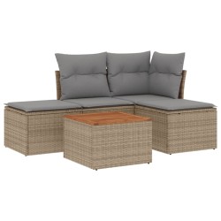 vidaXL Juego de sofás jardín con cojines beige mezcla 5 pzas ratán PE