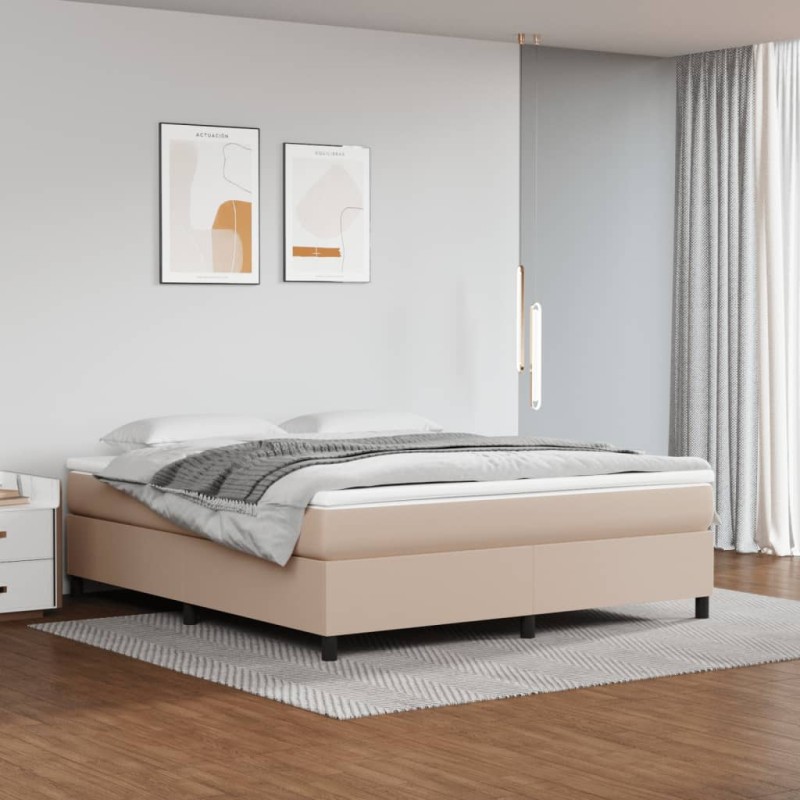 vidaXL Cama box spring con colchón cuero sintético capuchino 160x200cm vidaXL Cama box spring con colchón cuero sintético capuchino 160x200cm