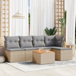 vidaXL Juego de sofás jardín con cojines beige mezcla 6 pzas ratán PE