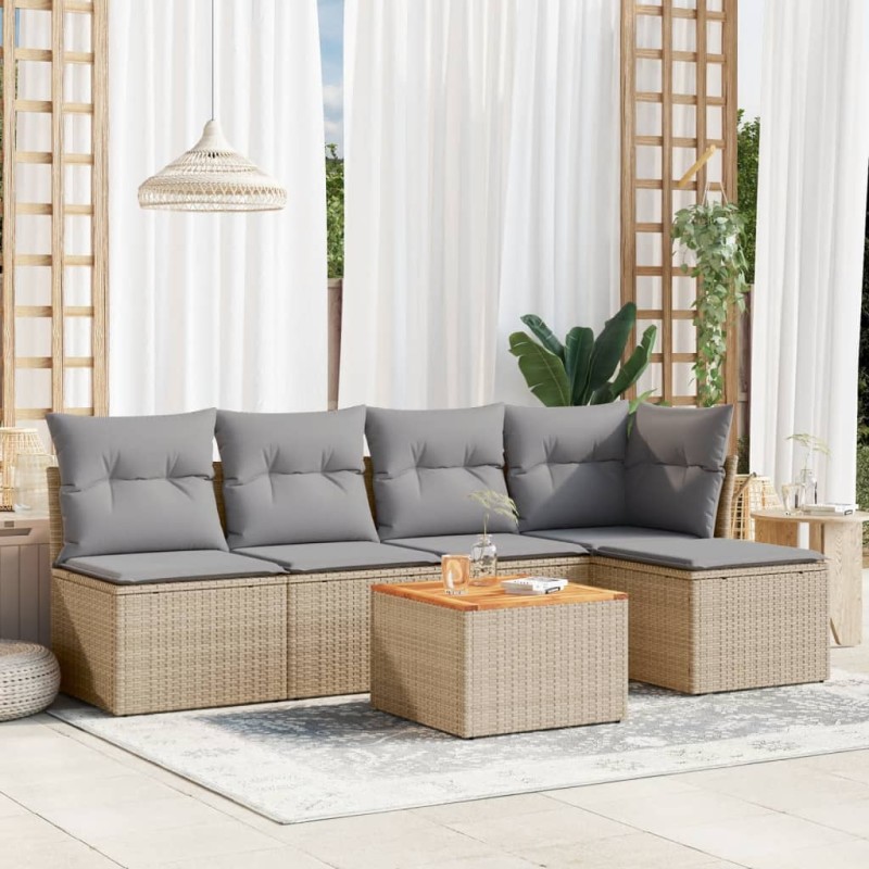 vidaXL Juego de sofás jardín con cojines beige mezcla 6 pzas ratán PE vidaXL Juego de sofás jardín con cojines beige mezcla 6 pzas ratán PE