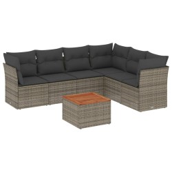vidaXL Set de sofás de jardín 7 piezas con cojines ratán PE gris