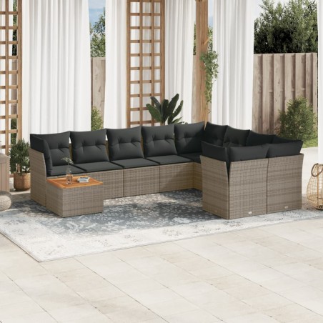 vidaXL Set de sofás de jardín 10 pzas con cojines ratán sintético gris
