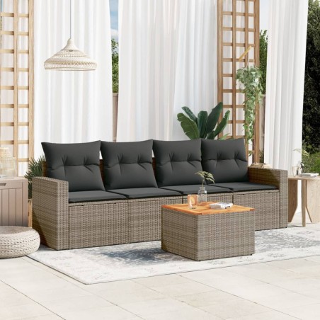 vidaXL Juego de sofás jardín con cojines 5 pzas ratán sintético gris
