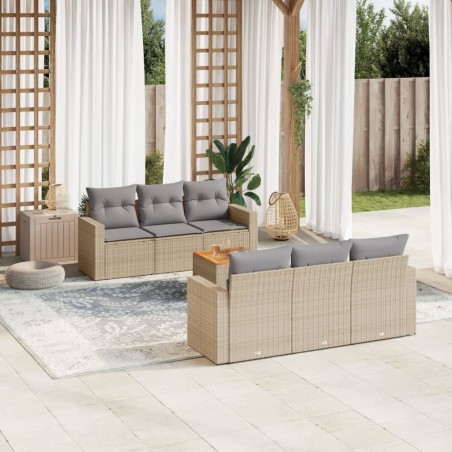 vidaXL Juego de sofás jardín con cojines beige mezcla 7 pzas ratán PE