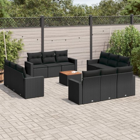 vidaXL Set de sofás de jardín y cojines 13 pzas ratán sintético negro
