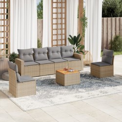 vidaXL Juego de sofás jardín con cojines beige mezcla 7 pzas ratán PE