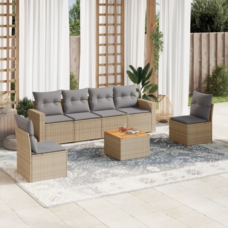 vidaXL Juego de sofás jardín con cojines beige mezcla 7 pzas ratán PE