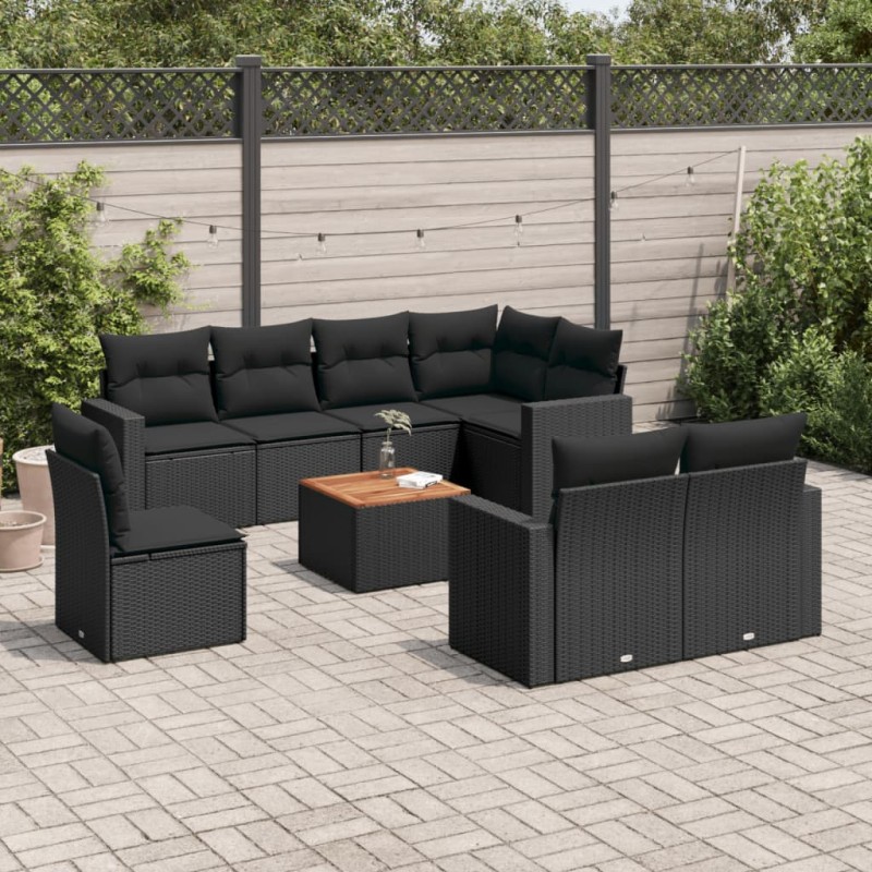 vidaXL Set de sofás de jardín 8 piezas y cojines ratán sintético negro vidaXL Set de sofás de jardín 8 piezas y cojines ratán sintético negro