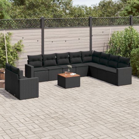vidaXL Set de sofás de jardín 11 pzas y cojines ratán sintético negro