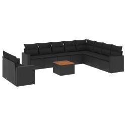 vidaXL Set de sofás de jardín 11 pzas y cojines ratán sintético negro