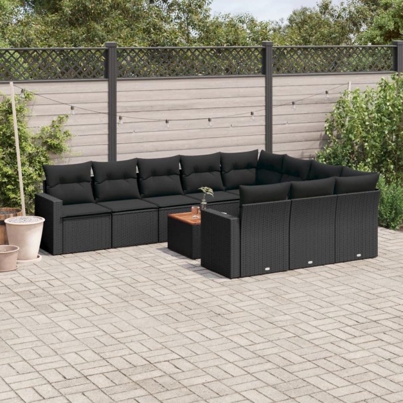 vidaXL Set de sofás de jardín 11 pzas y cojines ratán sintético negro vidaXL Set de sofás de jardín 11 pzas y cojines ratán sintético negro