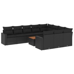 vidaXL Set de sofás de jardín 11 pzas y cojines ratán sintético negro
