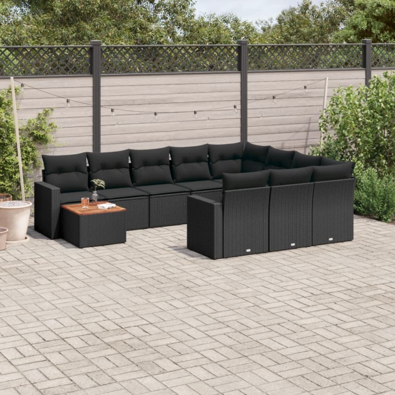 vidaXL Set de sofás de jardín 11 pzas y cojines ratán sintético negro vidaXL Set de sofás de jardín 11 pzas y cojines ratán sintético negro