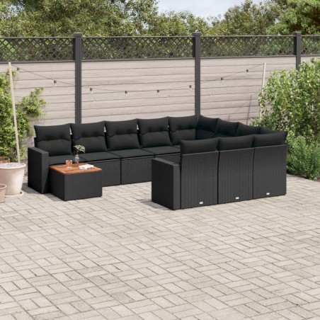 vidaXL Set de sofás de jardín 11 pzas y cojines ratán sintético negro