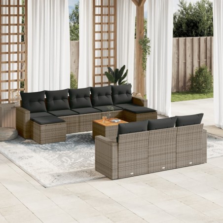 vidaXL Set de sofás de jardín 11 pzas y cojines ratán sintético gris